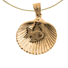 Sterling Silver Shell With Fish Pendant (Rhodium or Yellow Gold-plated)