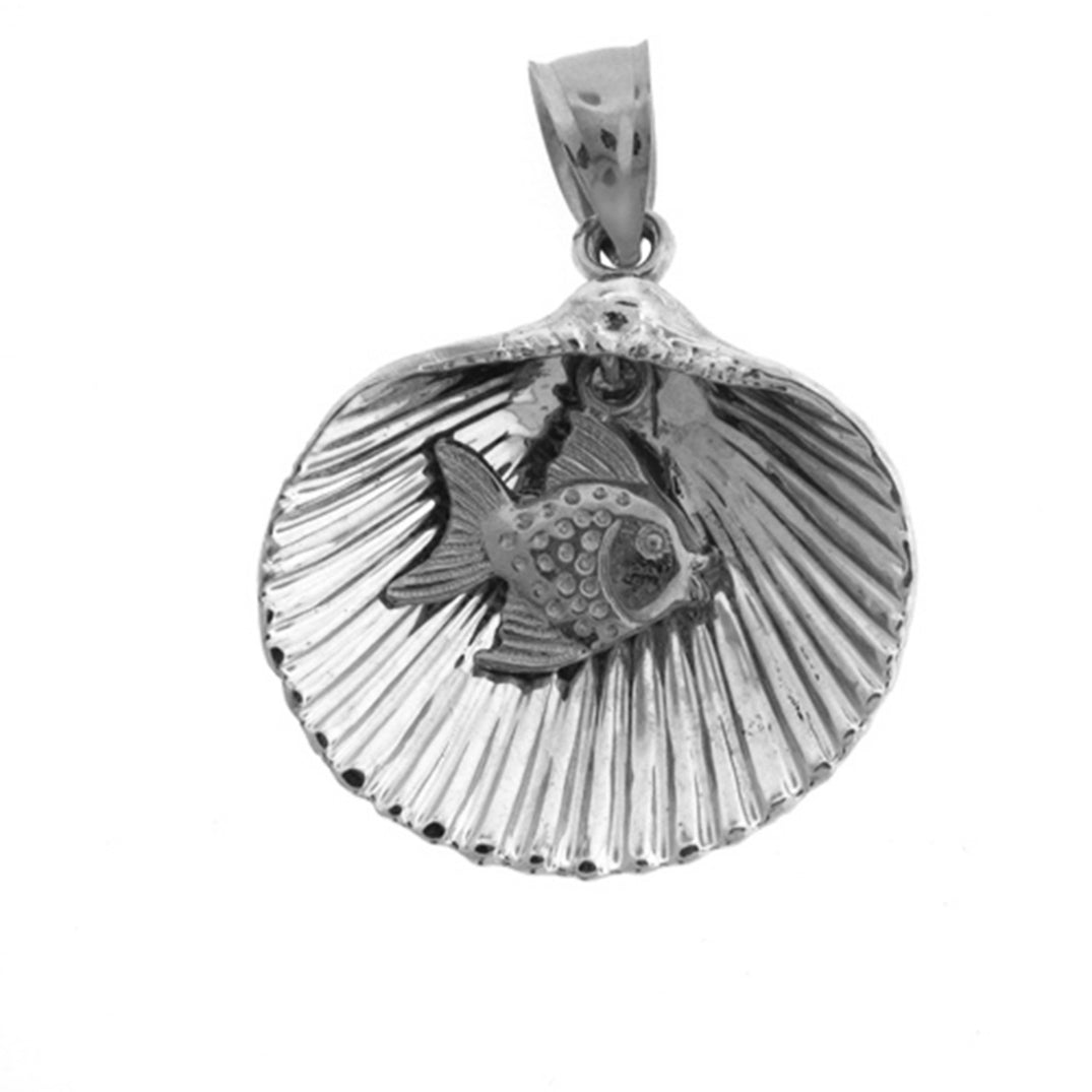 Sterling Silver Shell With Fish Pendant