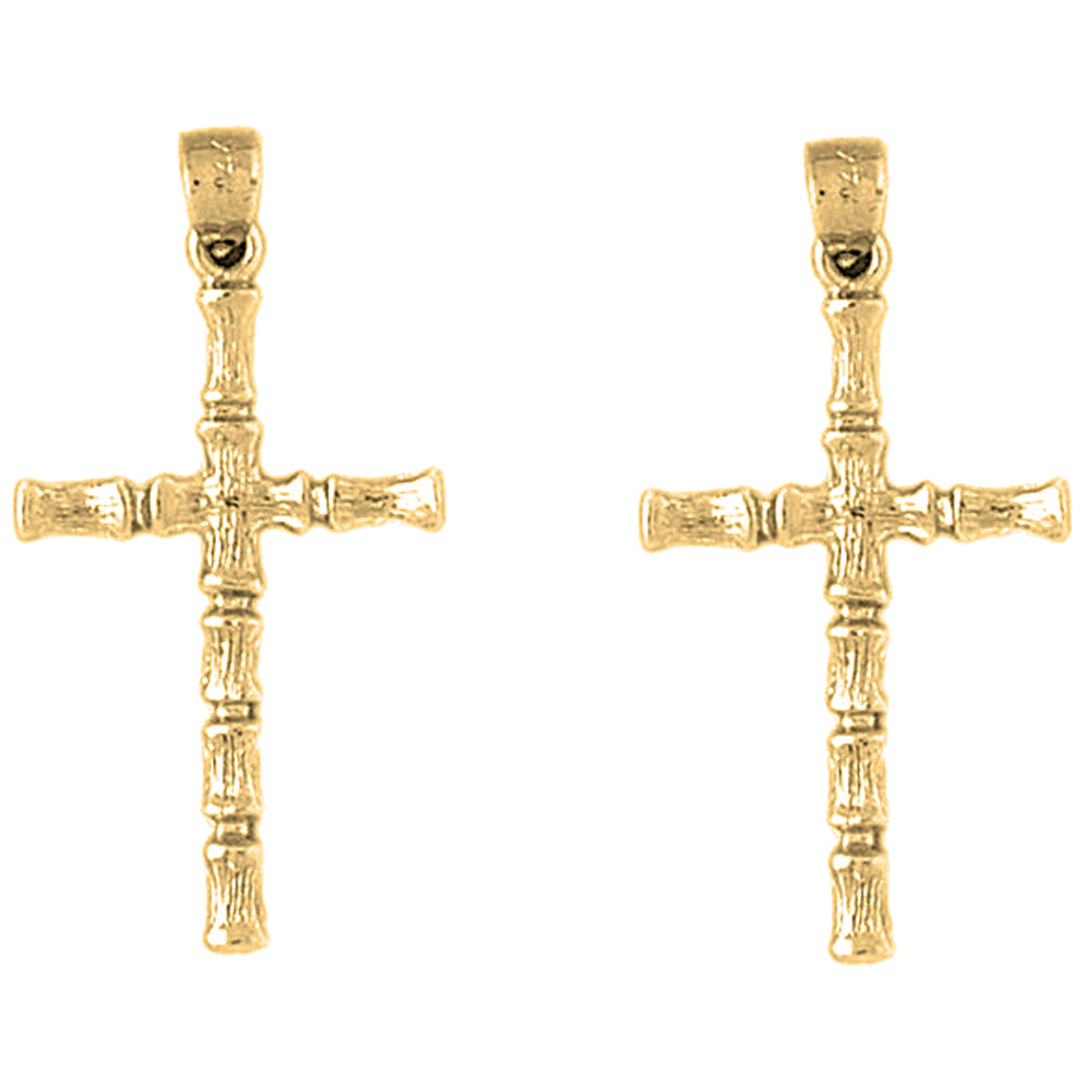 14K or 18K Gold 34mm Bamboo Cross Earrings