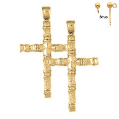 Sterling Silver 55mm Bamboo Cross Earrings (White or Yellow Gold Plated)