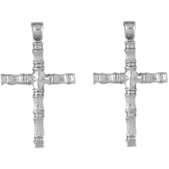 Sterling Silver 55mm Bamboo Cross Earrings