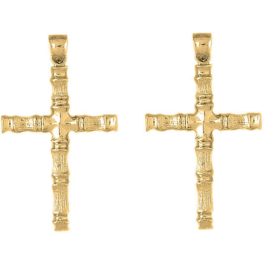 14K or 18K Gold 55mm Bamboo Cross Earrings