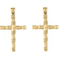 Yellow Gold-plated Silver 55mm Bamboo Cross Earrings