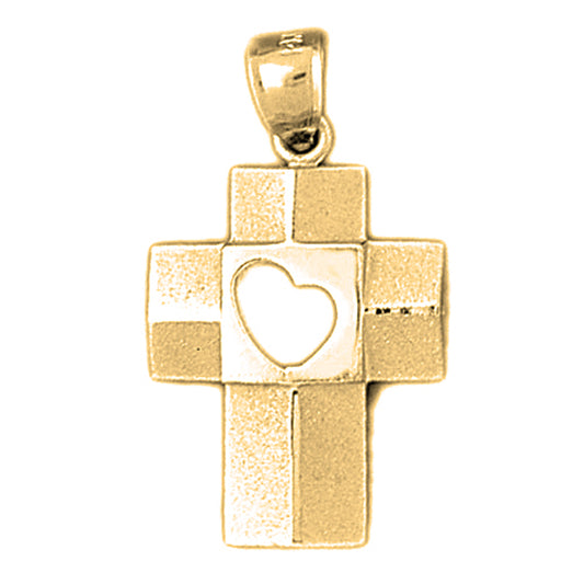 10K, 14K or 18K Gold Heart Cross Pendant