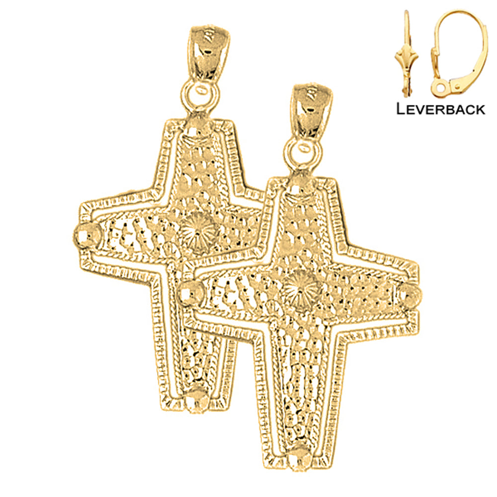 14K or 18K Gold Coticed Cross Earrings