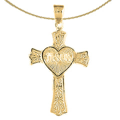 10K, 14K or 18K Gold Heart with Jesus Budded Cross Pendant