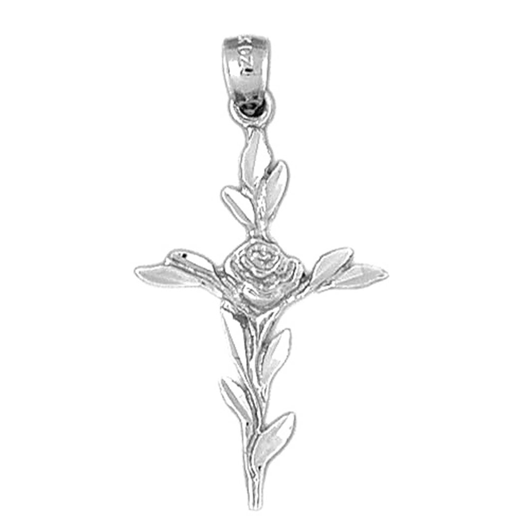 Sterling Silver Cross With Rose Pendant