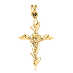 Yellow Gold-plated Silver Cross With Rose Pendant
