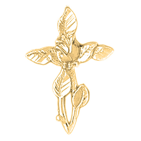 14K or 18K Gold Cross With Rose Pendant