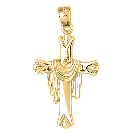 Yellow Gold-plated Silver Cross With Shroud Pendant