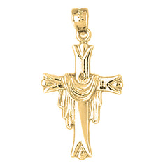 Yellow Gold-plated Silver Cross With Shroud Pendant