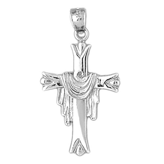 Sterling Silver Cross With Shroud Pendant