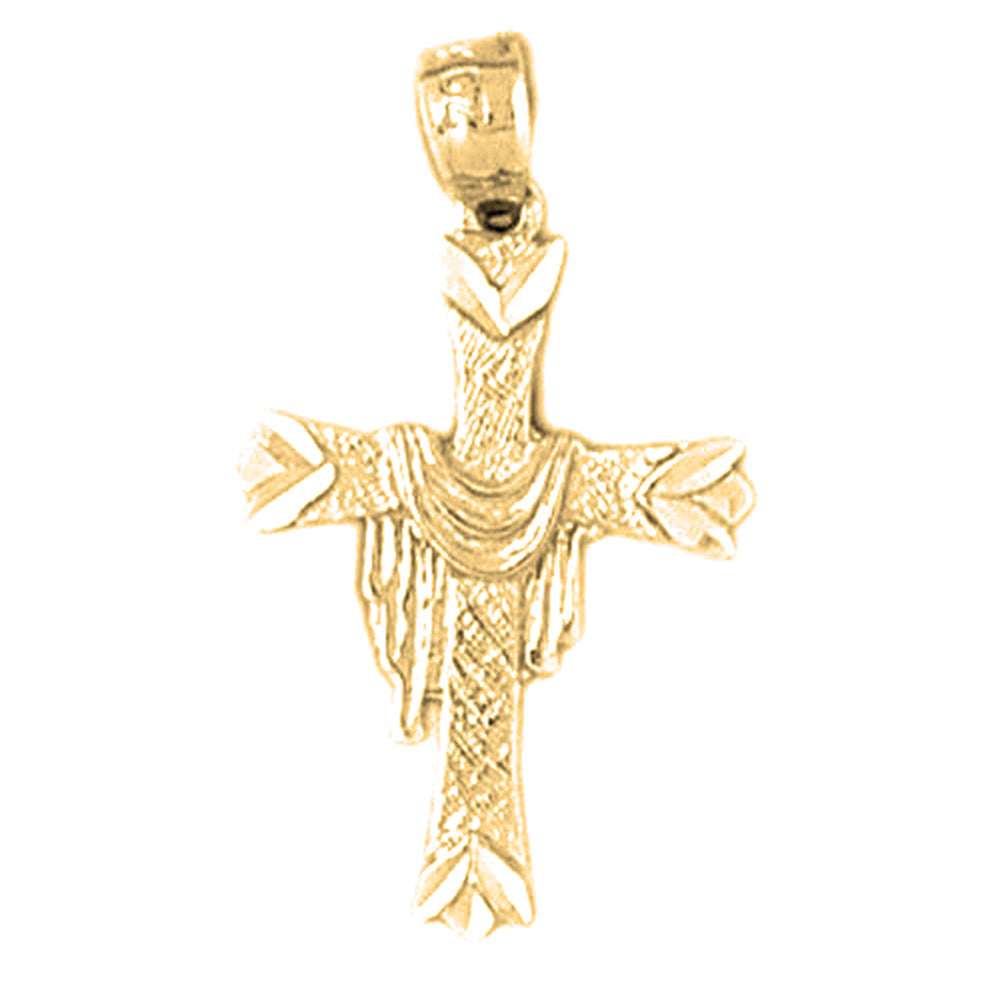 Yellow Gold-plated Silver Cross With Shroud Pendant