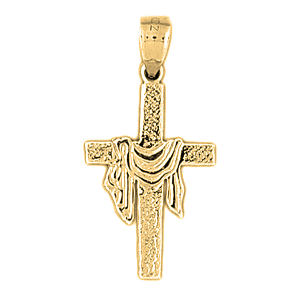 Yellow Gold-plated Silver Cross With Shroud Pendant