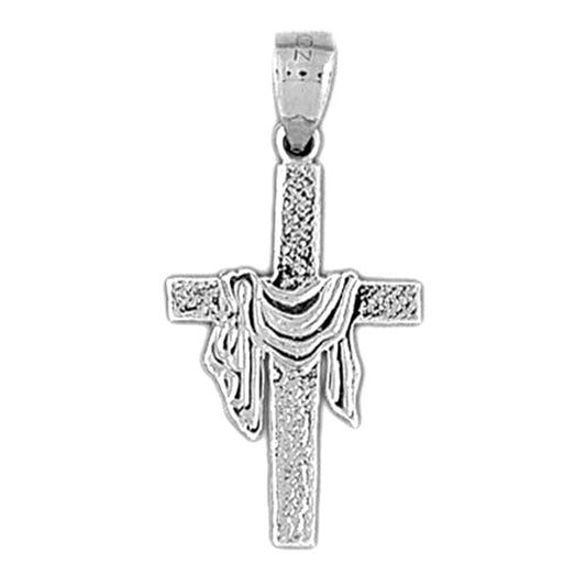 Sterling Silver Cross With Shroud Pendant