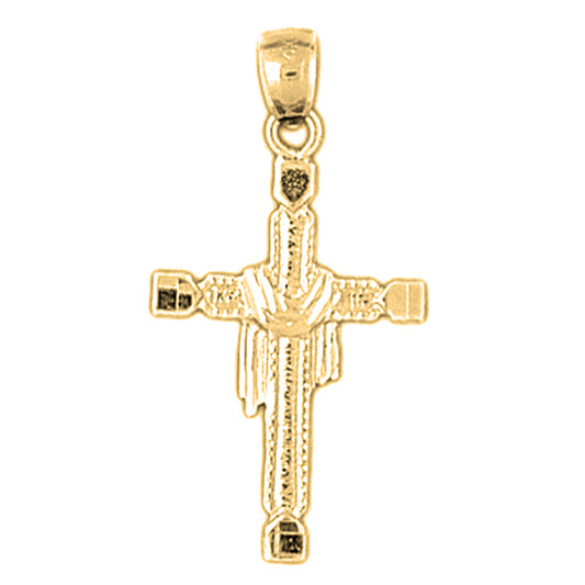 Yellow Gold-plated Silver Cross With Shroud Pendant