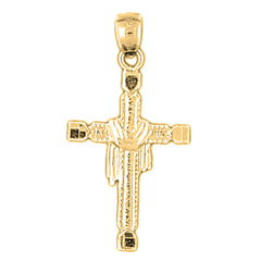 Yellow Gold-plated Silver Cross With Shroud Pendant