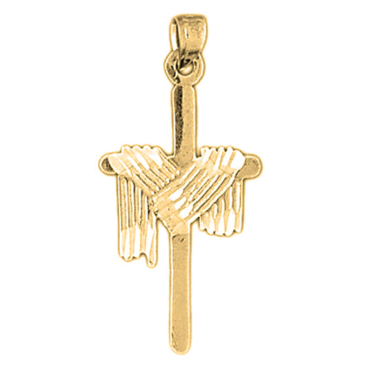 Yellow Gold-plated Silver Cross With Shroud Pendant