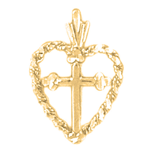 14K or 18K Gold Heart & Cross Pendant