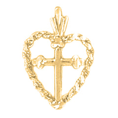 14K or 18K Gold Heart & Cross Pendant