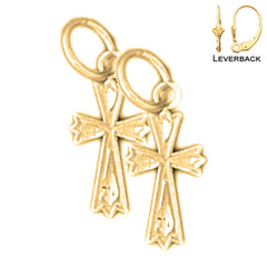 Sterling Silver 11mm Budded Cross Earrings (White or Yellow Gold Plated)