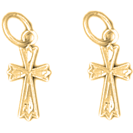 Yellow Gold-plated Silver 11mm Budded Cross Earrings