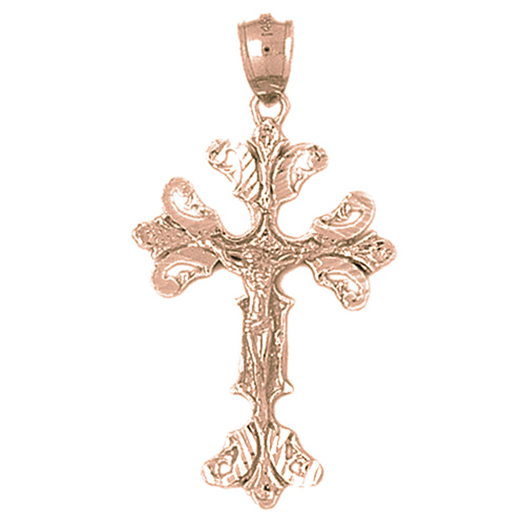10K, 14K or 18K Gold Budded Crucifix Pendant