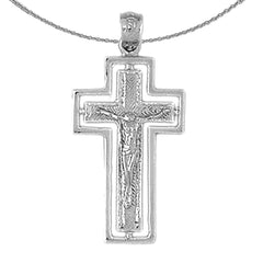 Sterling Silver Crucifix Pendant (Rhodium or Yellow Gold-plated)