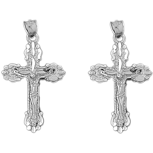 Sterling Silver 34mm Budded Crucifix Earrings