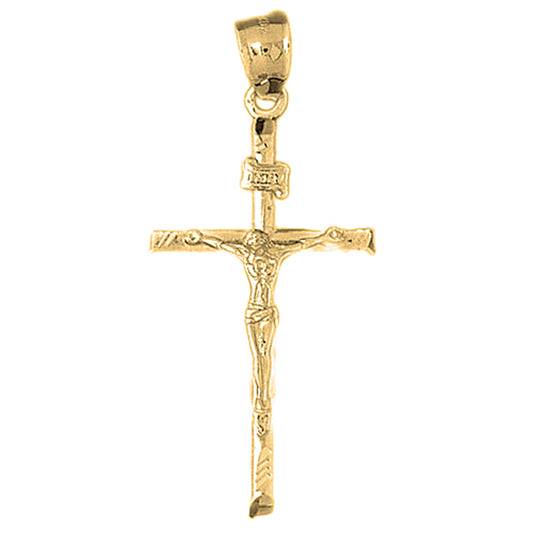 10K, 14K or 18K Gold Hollow INRI Crucifix Pendant