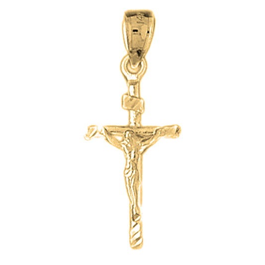 14K or 18K Gold Hollow INRI Crucifix Pendant