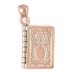 10K, 14K or 18K Gold Holy Bible With Lords Prayer Inside Pendant
