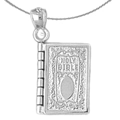 Sterling Silver Holy Bible With Lords Prayer Inside Pendant (Rhodium or Yellow Gold-plated)