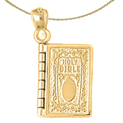 Sterling Silver Holy Bible With Lords Prayer Inside Pendant (Rhodium or Yellow Gold-plated)