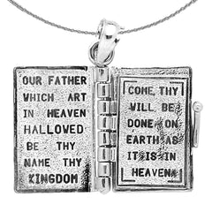 Sterling Silver Bible With Lord's Prayer Inside Pendant (Rhodium or Yellow Gold-plated)