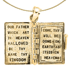 Sterling Silver Bible With Lord's Prayer Inside Pendant (Rhodium or Yellow Gold-plated)