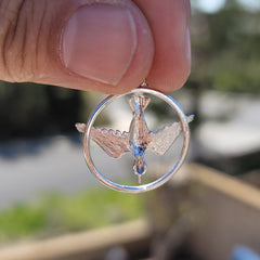 Sterling Silver Dove, Holy Spirit Dove Pendant (Rhodium or Yellow Gold-plated)