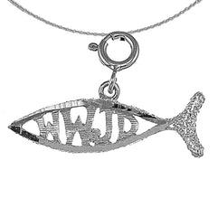 Sterling Silver WWJD Fish, What Would Jesus Do Fish Pendant (Rhodium or Yellow Gold-plated)