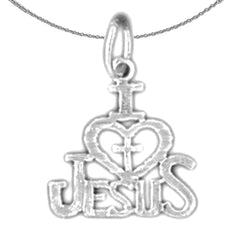 Colgante de plata de ley I (Amor) Corazón de Jesús (bañado en rodio o oro amarillo)