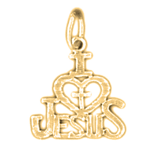 Yellow Gold-plated Silver I (Love) Heart Jesus Pendant