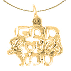 Sterling Silver God Loves You Pendant (Rhodium or Yellow Gold-plated)