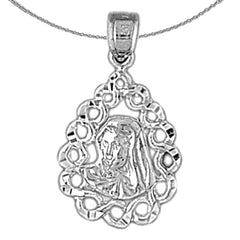 Sterling Silver Mother Mary Pendant (Rhodium or Yellow Gold-plated)