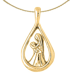 Anhänger „Mutter Maria, Mutter und Kind“ aus Sterlingsilber (rhodiniert oder gelbvergoldet)