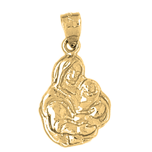 Yellow Gold-plated Silver Mother Mary, Mother And Child Pendant