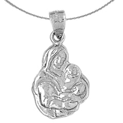 Sterling Silver Mother Mary, Mother And Child Pendant (Rhodium or Yellow Gold-plated)