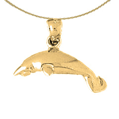 Sterling Silver Manatee Pendant (Rhodium or Yellow Gold-plated)