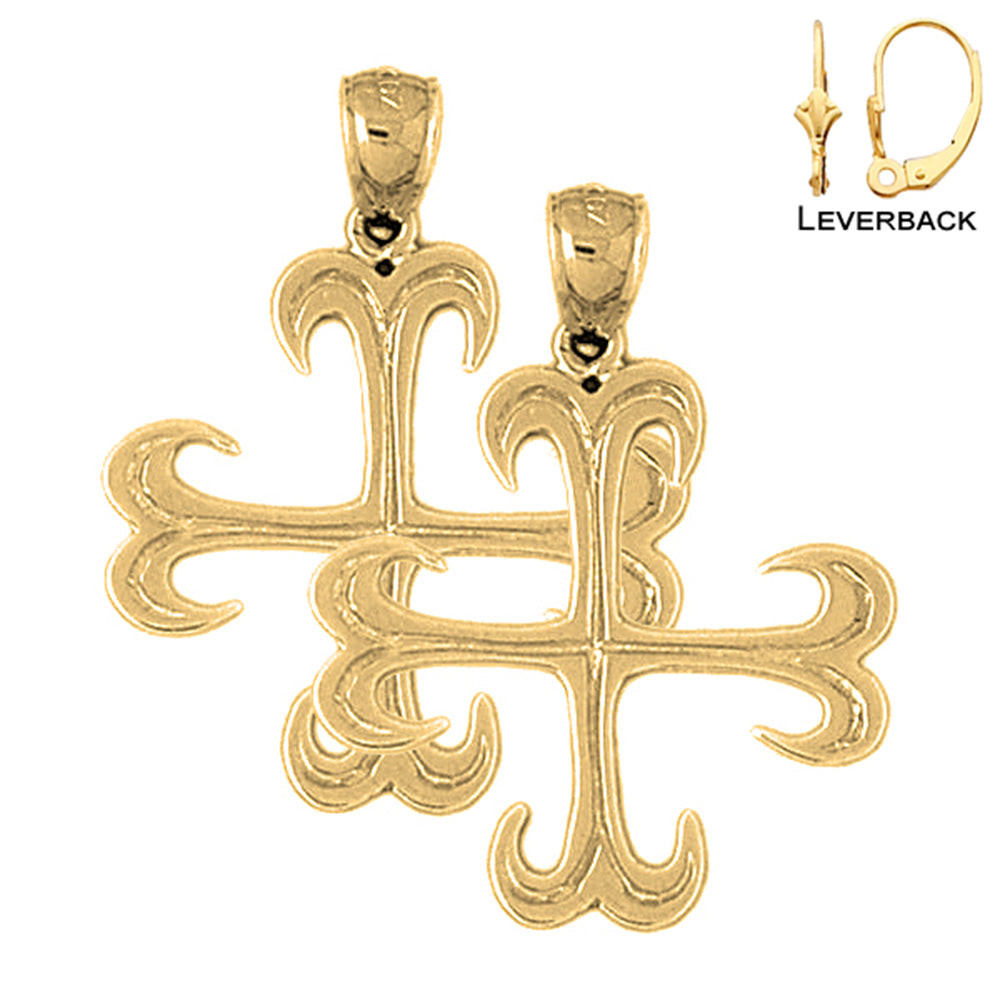 14K or 18K Gold Croix Ancree Cross Earrings