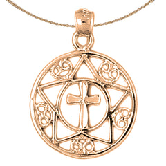 14K or 18K Gold Cross In Star and Circle Pendant
