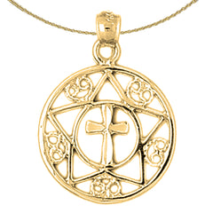 14K or 18K Gold Cross In Star and Circle Pendant
