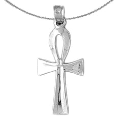 Sterling Silver Ankh Cross Pendant (Rhodium or Yellow Gold-plated)